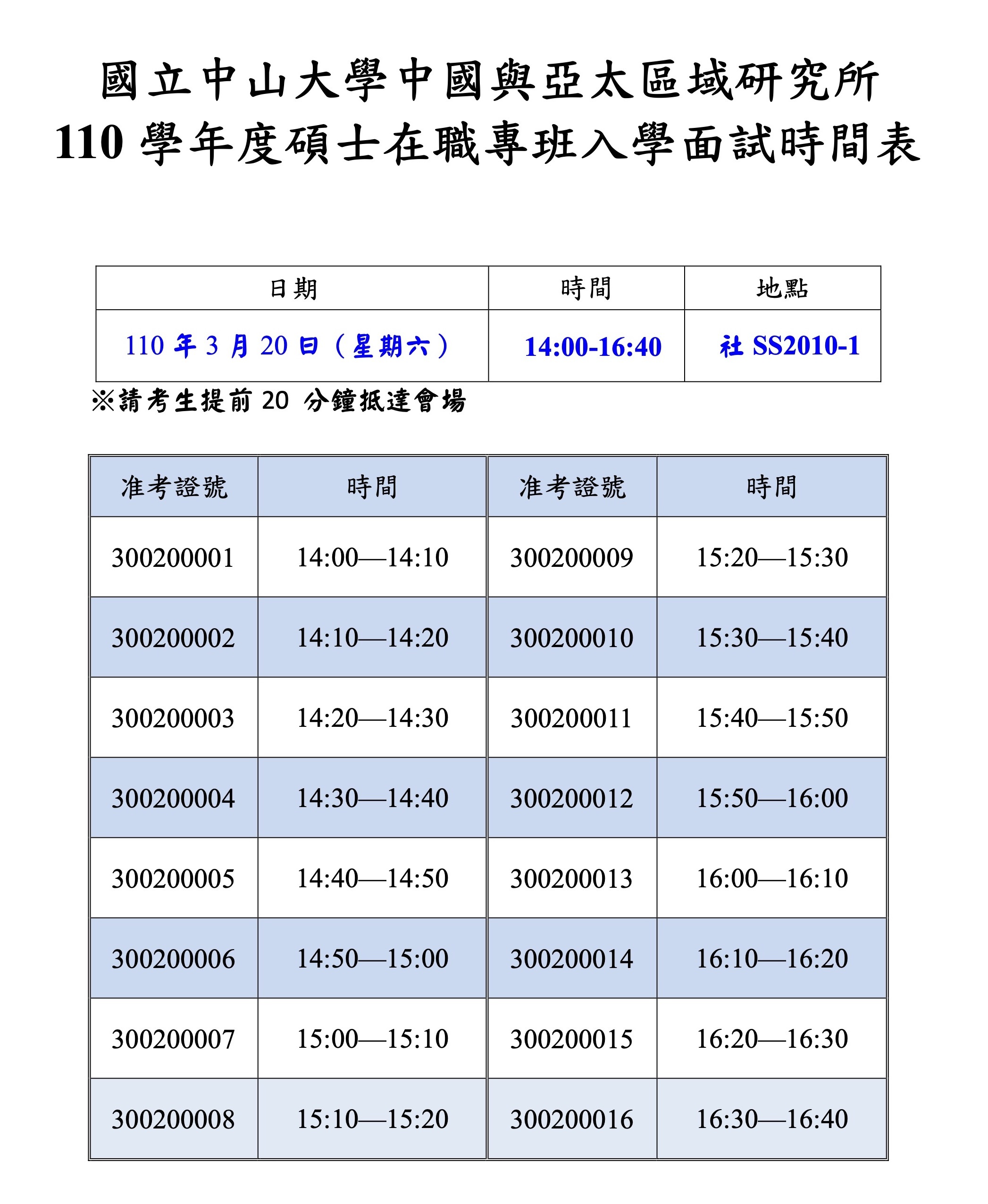 面試時間